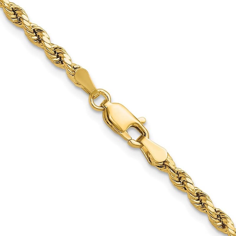 Curata 10k Yellow Gold 3mm Semi Solid Diamond Cut Rope Chain Necklace for Men (Lobster)