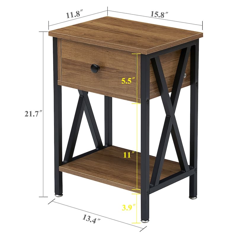 Modern 1-Drawert Nightstands X-Design with Storage Shelf, Set of 2 Nightstands