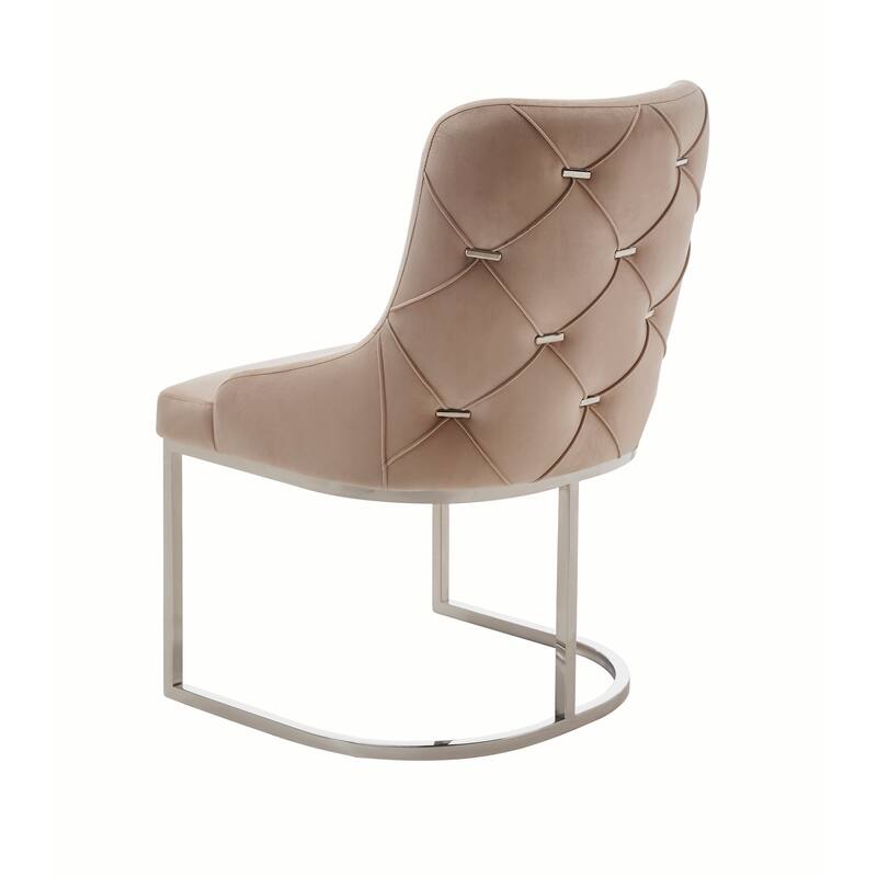 Modrest Daria Modern Beige Velvet and Stainless Steel Dining Chair Set of 2