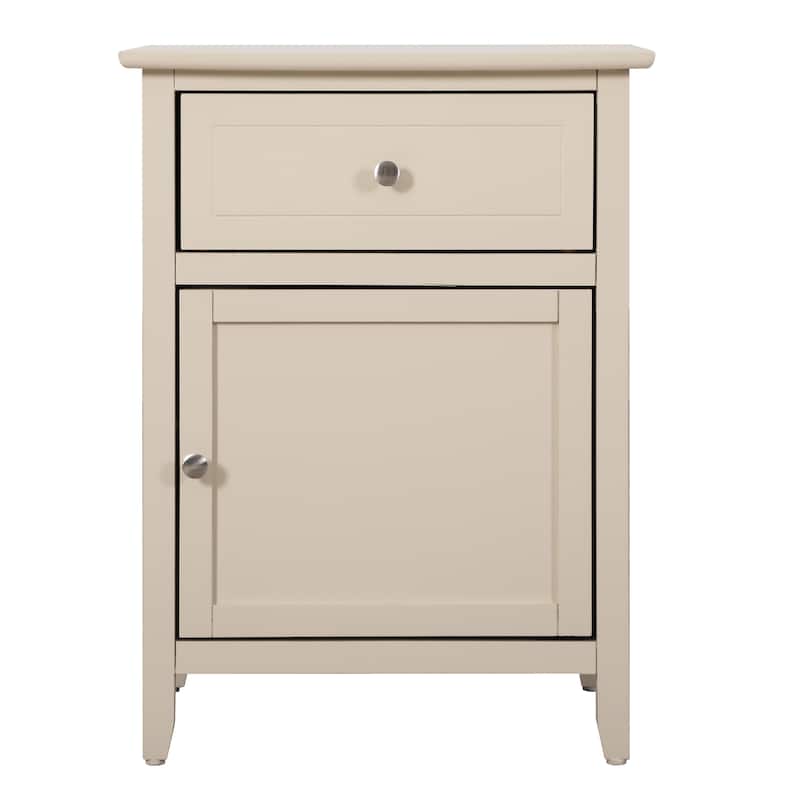Modern 19-in Metal Hand Holder Single-Drawer Wood Nightstand with Cabinet - Beige