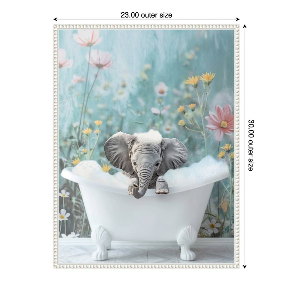 Blue Blossom Elephant Bath by Niky Rahner Framed Canvas Wall Art