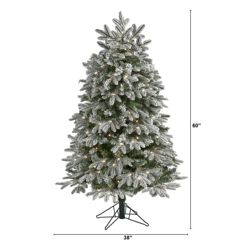 5' Flocked Colorado Mountain Fir Artificial Christmas Tree with 300 Warm White Microdot (Multifunction) LED Lights