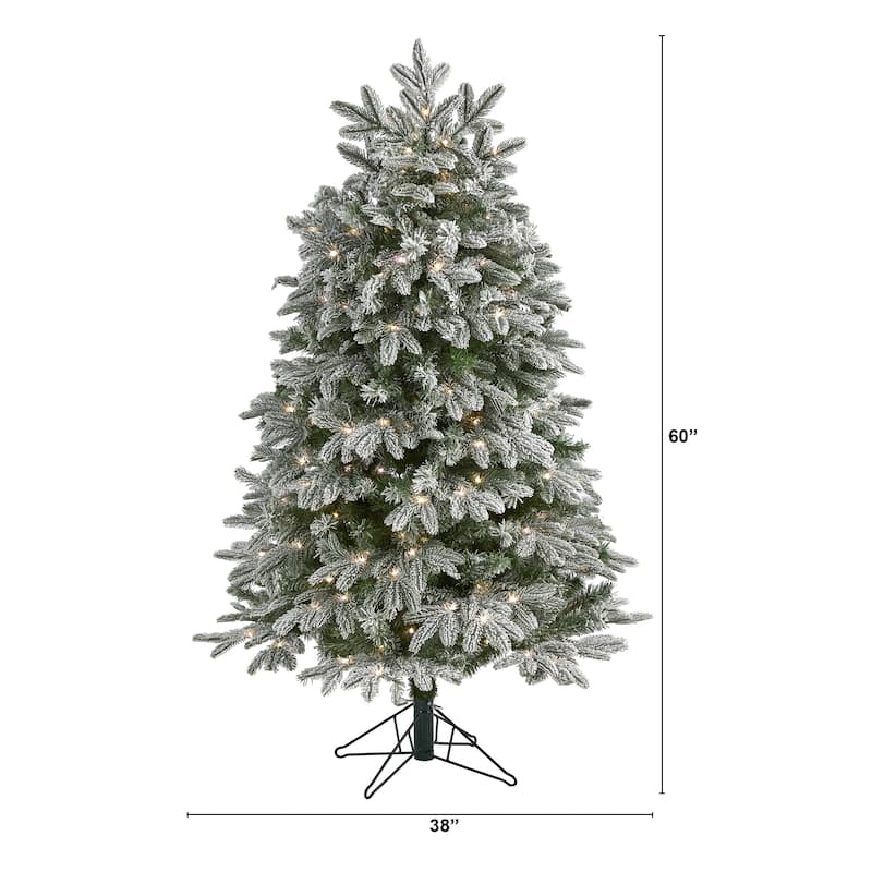 5ft. Flocked Fir Artificial Christmas Tree with 300 Warm White Lights, Instant Connect & 511 Branches - Easy-Setup X-Mas Tree