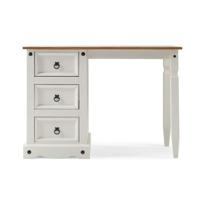 Vanity Desk - Solid Pine Wood Desk with Dovetail Drawers & Honey Brown Top