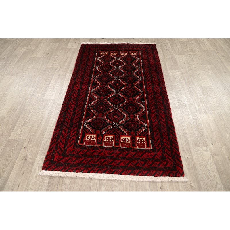 Traditional Geometric Persian Balouch Area Rug Wool Hand-knotted - 3'4" x 6'0"