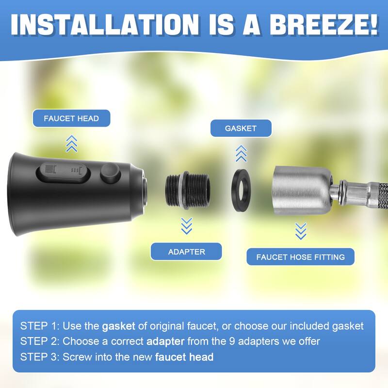 WOWOW Pull Down Kitchen Faucet Spray Head with 9 Adapters Kit