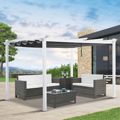 Outdoor Pergola with Retractable Canopy Cover, Pavilion Grill Gazebo