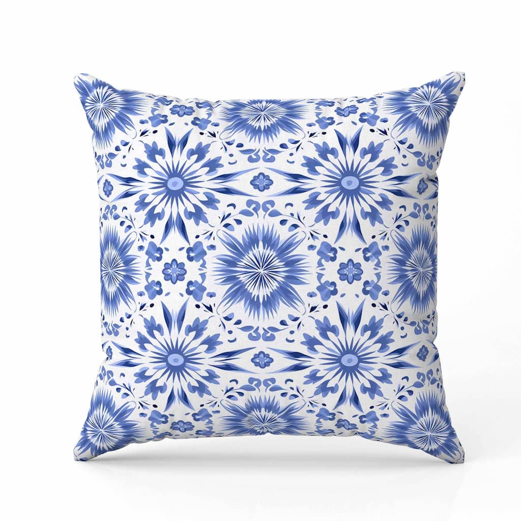 Batik Bliss Faux Suede Reversible Throw Pillow Blue and White