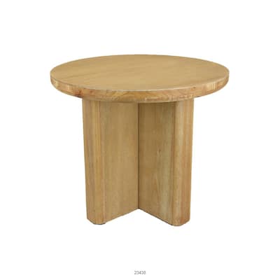 Round Side End Table, X Shaped Paneled Legs, 24 Inch Brown Wood