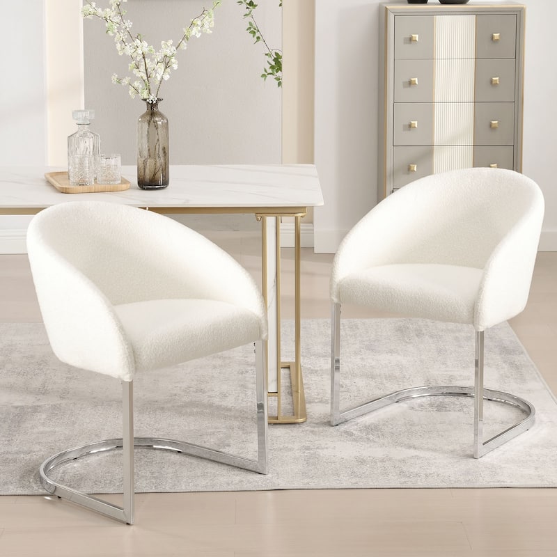Modern Fabric Upholstered Dining Chairs, Boucle Arm Side Chair - 30" H x 22.2" W x 21.7" D