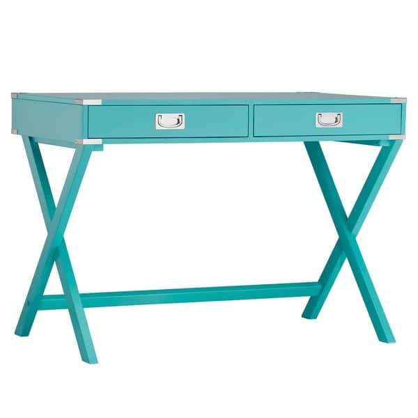 slide 2 of 28, Kenton X Base Wood Accent Campaign Writing Desk iNSPIRE Q Modern Marine Green
