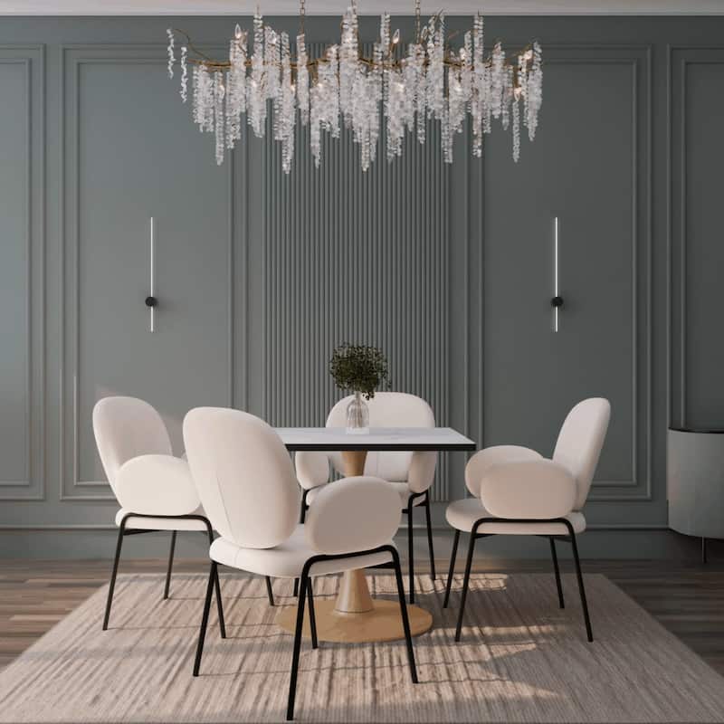 Bristol 27" Square Dining Table with Marbled White MDF Top and Steel Pedestal Base for Modern Kitchen and Dining Room - 27 in.