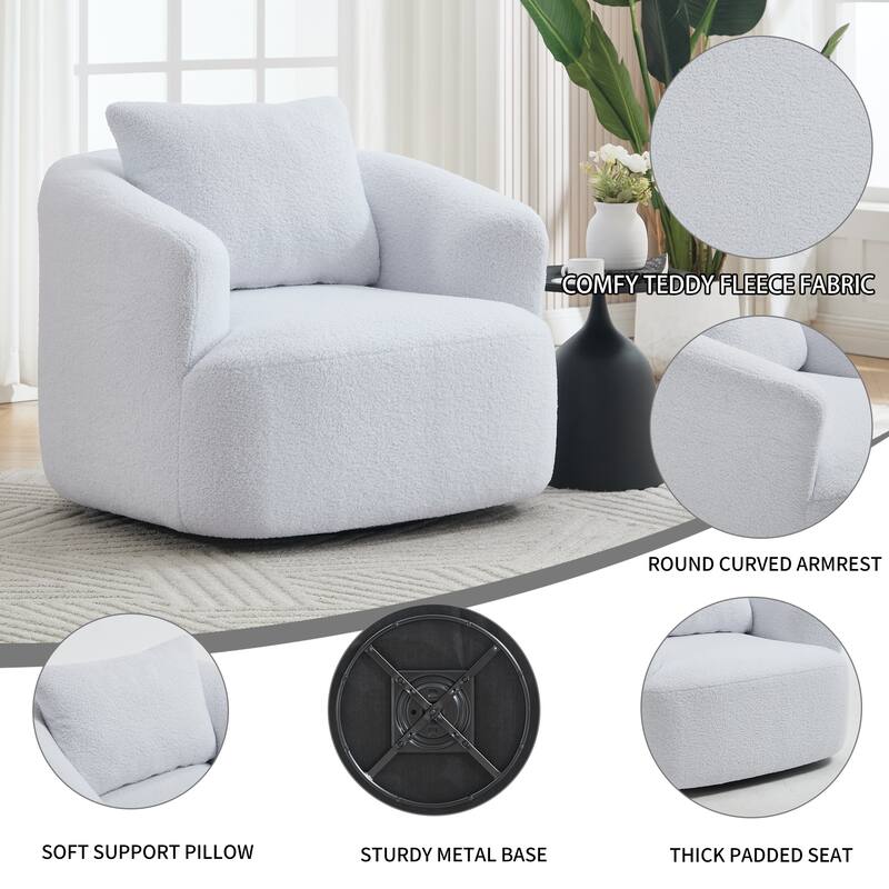 Roomfitters 360° Swivel Teddy Fleece Cuddle Chair, High-Resilience Round Accent Sofa with Soft Pillow