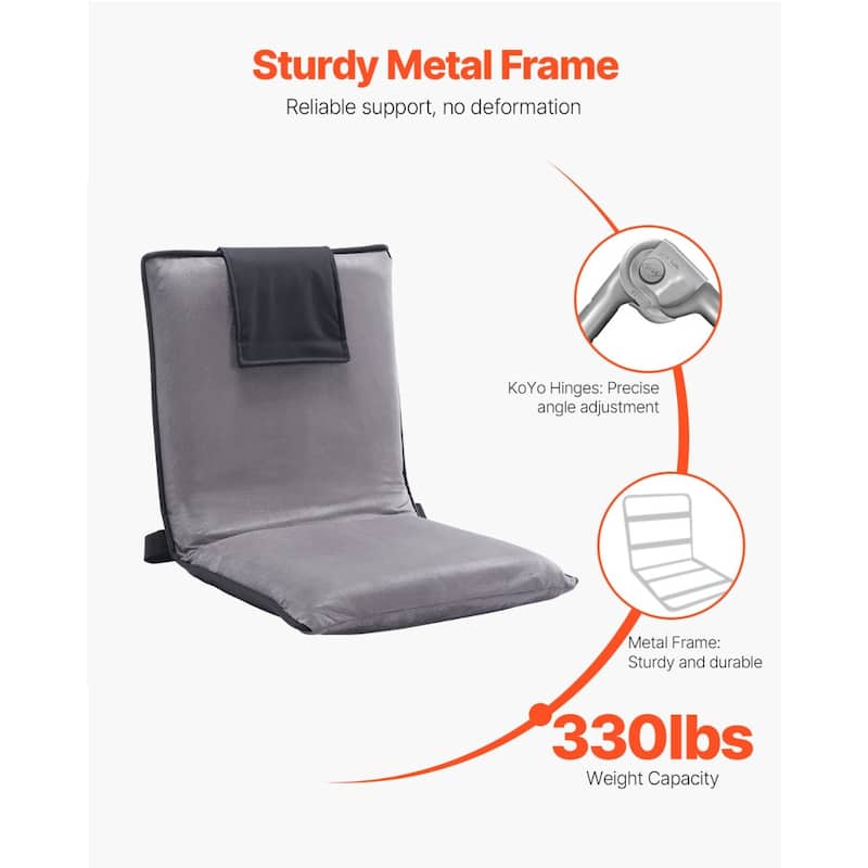 6-Position Adjustable Folding Floor Chair with Suede Fabric Backpack Strap & High Weight Capacity - 18.3" x 20.9" x 20.5"