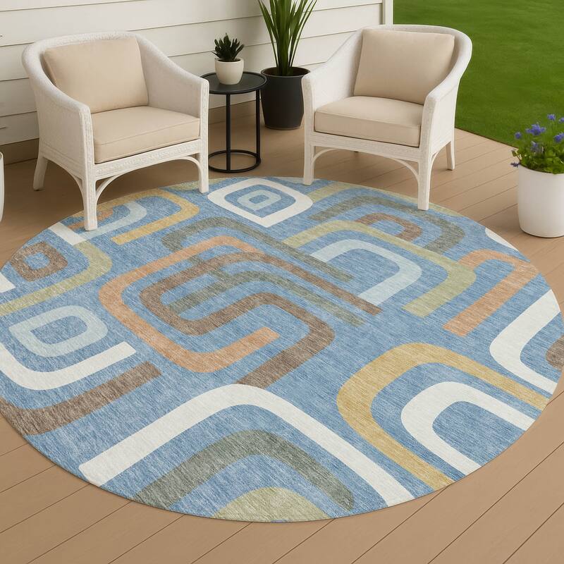 Machine Washable Indoor/ Outdoor Modern Penner Chantille Rug - Blue - 8' x 8'