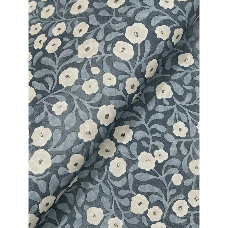 Chesapeake Poppy Trail Dark Blue Floral Wallpaper