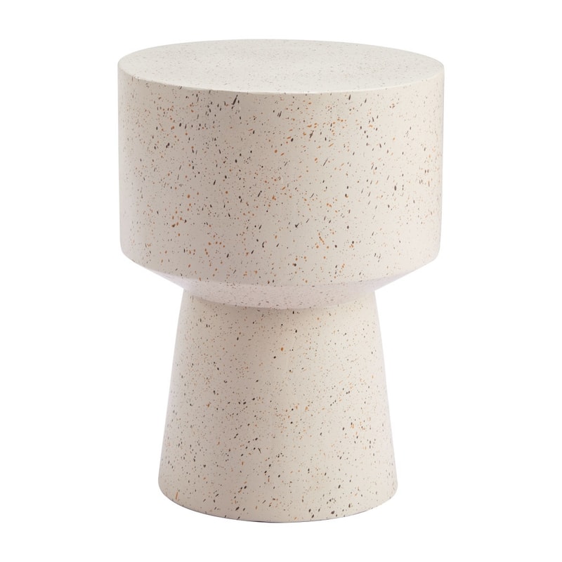 HomeRoots 18" Beige Faux Stone Round Pedestal End Table - 14' X '18.1' X '14