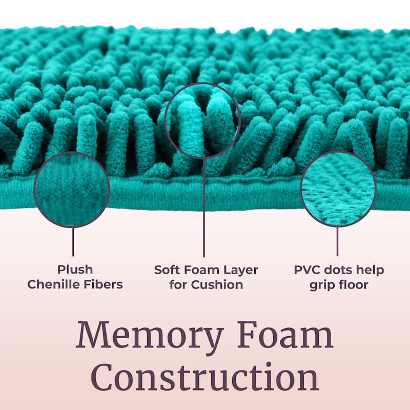 Bathroom Rugs - 2-Piece Memory Foam Bathroom Set with Chenille Shag Top and Non-Slip Base by Windsor Home