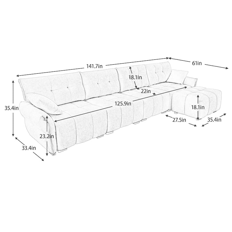 Modular 4-Seat Chenille Sofa Set with 2 Ottomans, High-Resilience Cushions and Solid Wood Frame