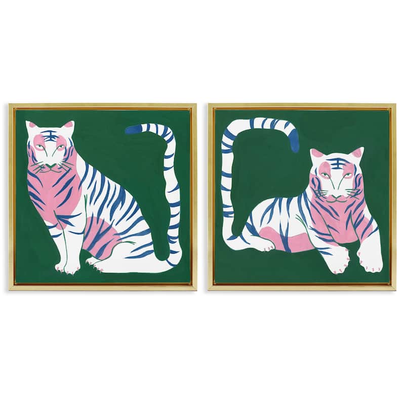 Stupell Fierce Lounging Tigers Framed Floater Canvas Wall Art Design By Melissa Wang (Set of 2) - 25 x 25 - Gold