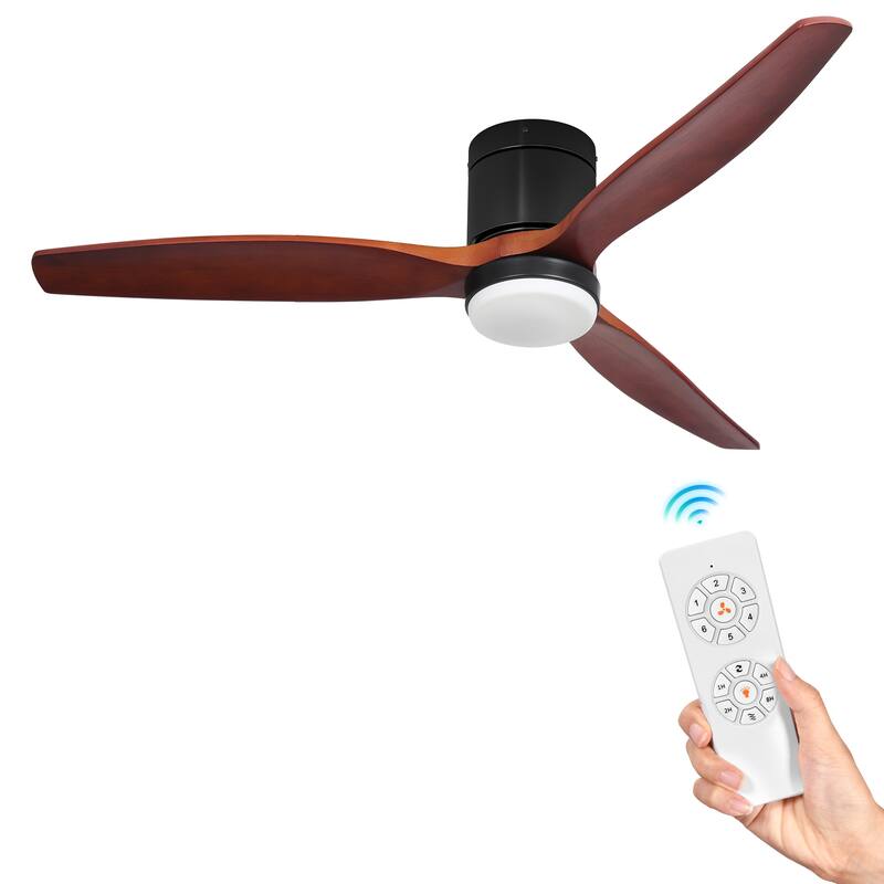 Moasis 52 Inch LED Ceiling Fan with Light and Remote - 3 Wood Fan Blade - Black+Walnut
