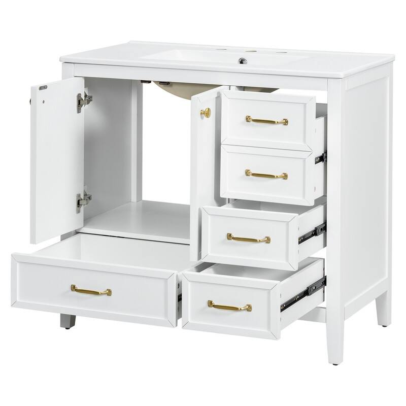 36" Bathroom Vanity with Sink, Soft-Closing Door, 4 Drawers