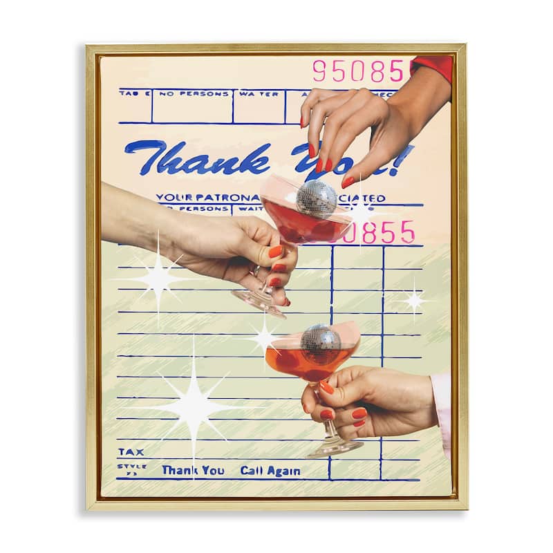 Stupell Drink Cheers Restaurant Check Framed Floater Canvas Wall Art Design By Lil' Rue - 17 x 21 - Gold