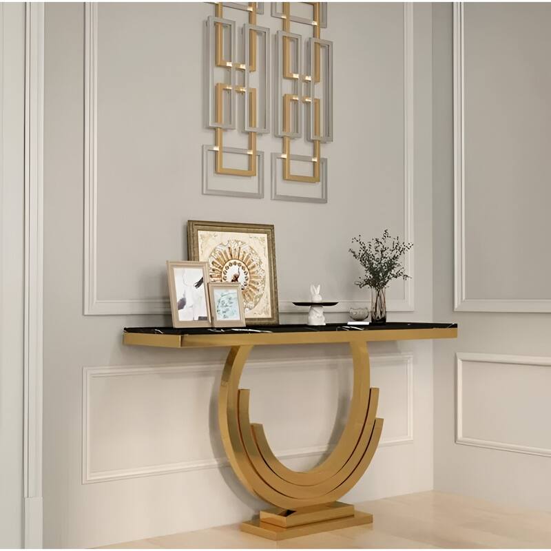 New Moon gold and Black Marble Console Table