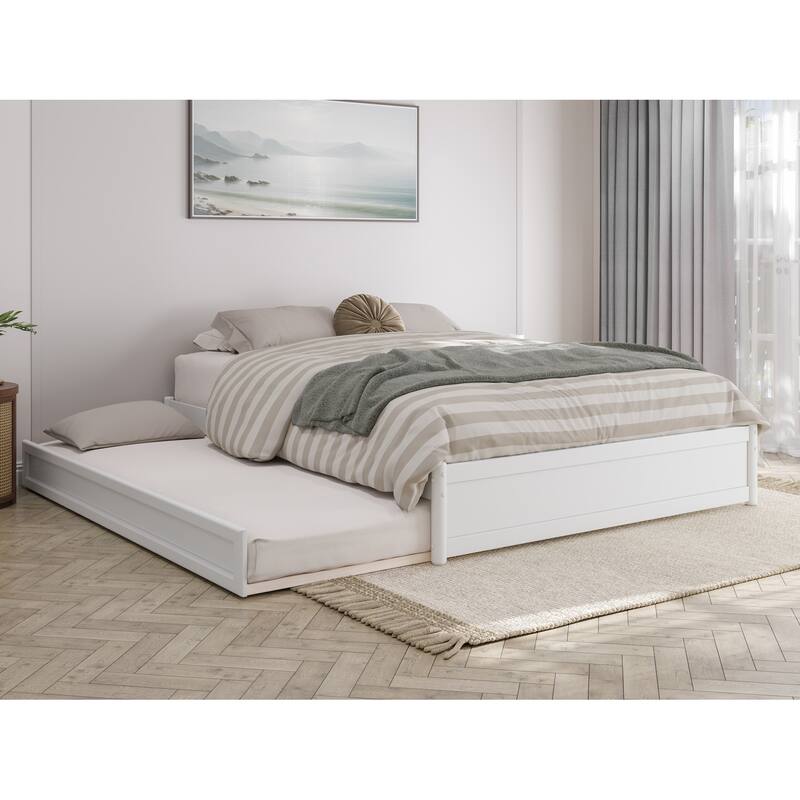 Barcelona Panel Platform Bed with Twin XL Trundle - White - Queen