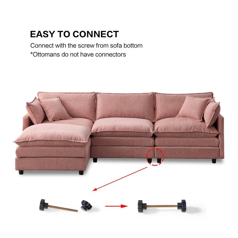 105" Modern L-Shaped Chenille Fabric Sectional Sofa with Ottoman