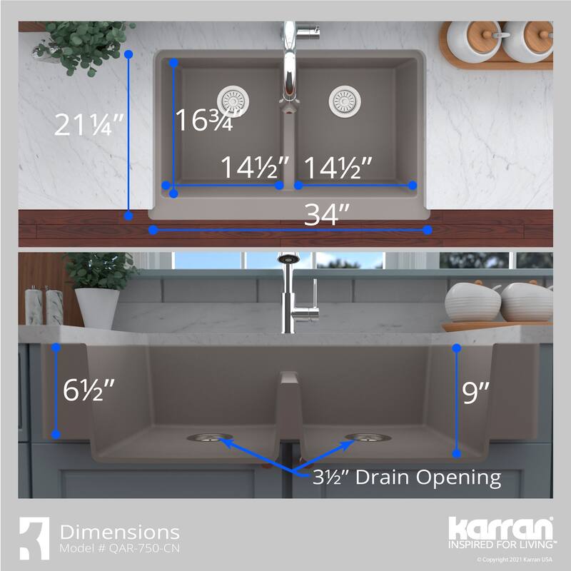 Karran Retrofit Apron Front Quartz Double Bowl Kitchen Sink