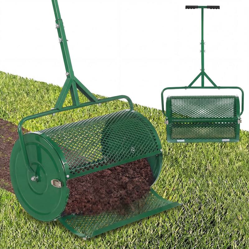 Gymax 24'' Compost Spreader w/ Height-Adjustable T-Shaped Handle for - Green