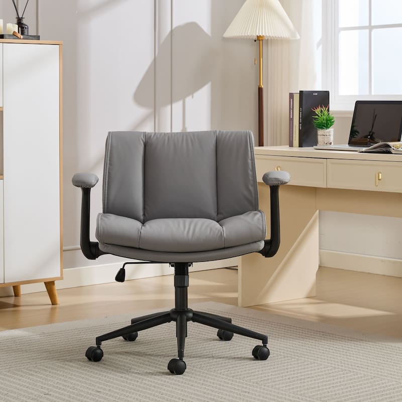 Ergonomic Swivel Chair, Leather Cross-Legged Desk Chair for Home Office