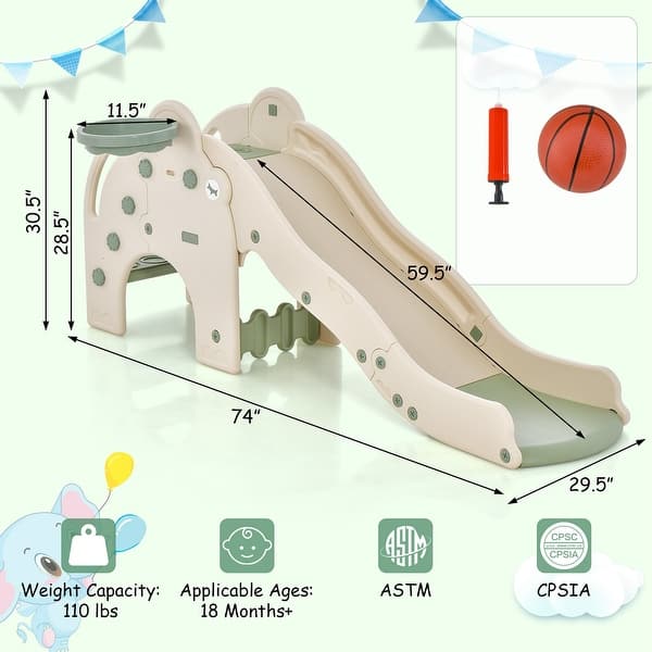 Costway 3-in-1 Toddler Slide with Buffer Zone Basketball Hoop & Ball - See Details