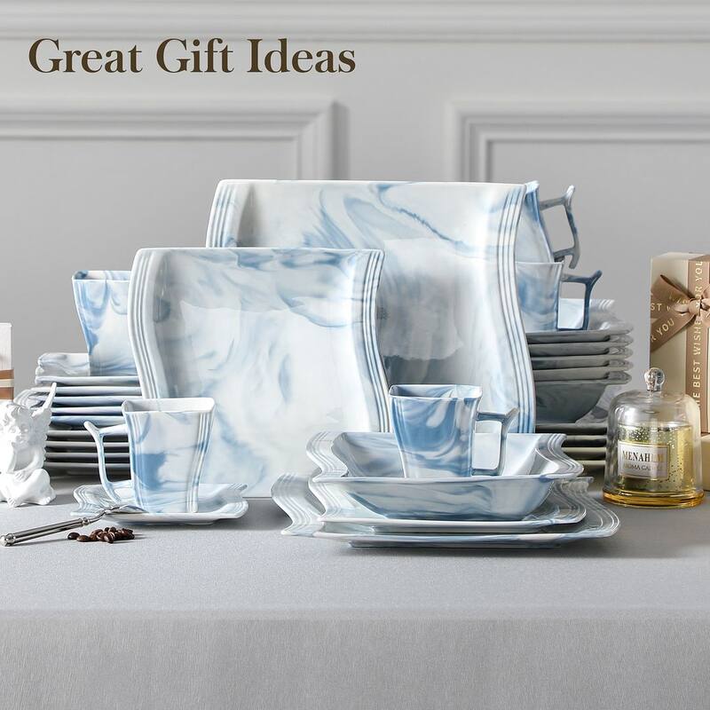 MALACASA Series Flora 30-Piece Porcelain Marble Dinnerware Set