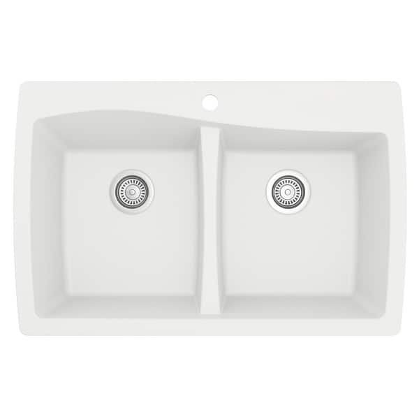 slide 26 of 52, Karran Drop-In Quartz 50/50 Double Bowl Kitchen Sink White