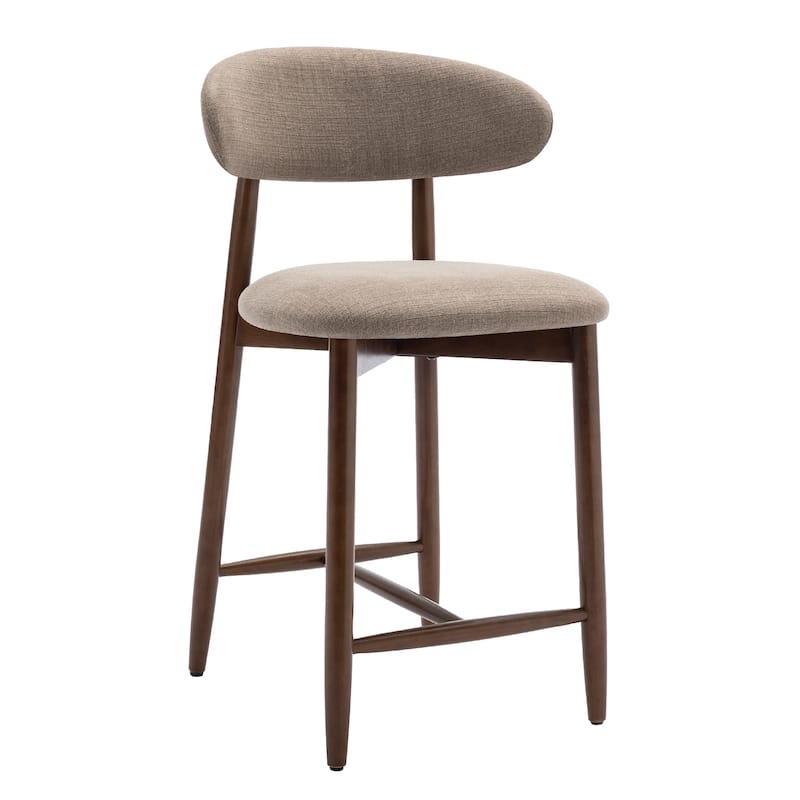 RENEWLINE Mid-Century Modern Upholstered Bar Stools with Backrest - Solid Wood Legs Counter Height Stools - Single - Camel