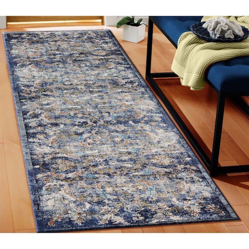 Sevita Lotus Floral Navy Multicolor Traditional Rug