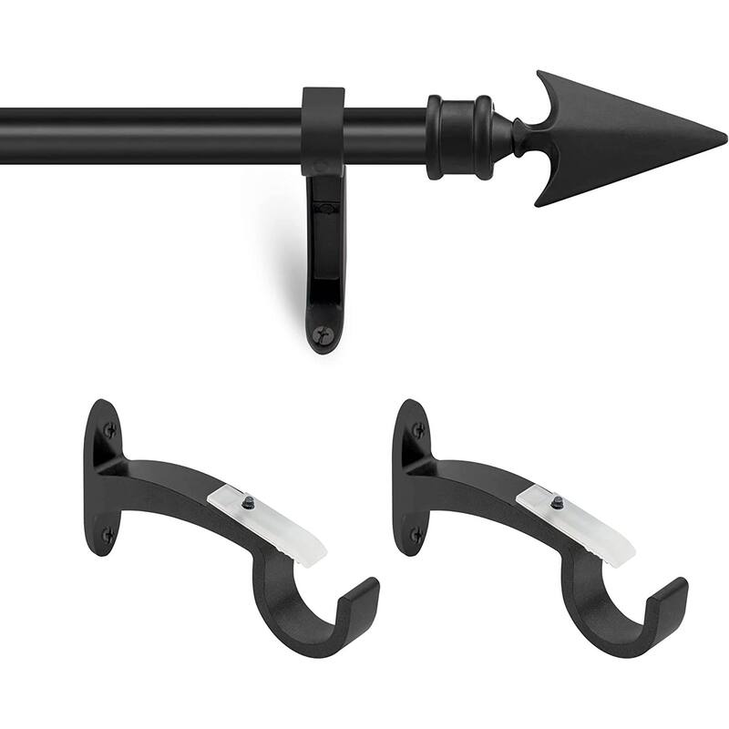 Deco Essential 3/4 Inch Curtain Rod for Windows & Doors Curtains Extendable Grey with Flat Arrow Finials & Brackets Set