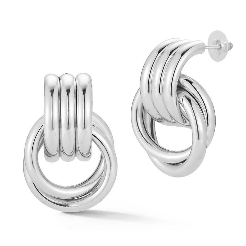 Chloe & Madison Stationary Multi Ring Door Knocker Earrings - Silver