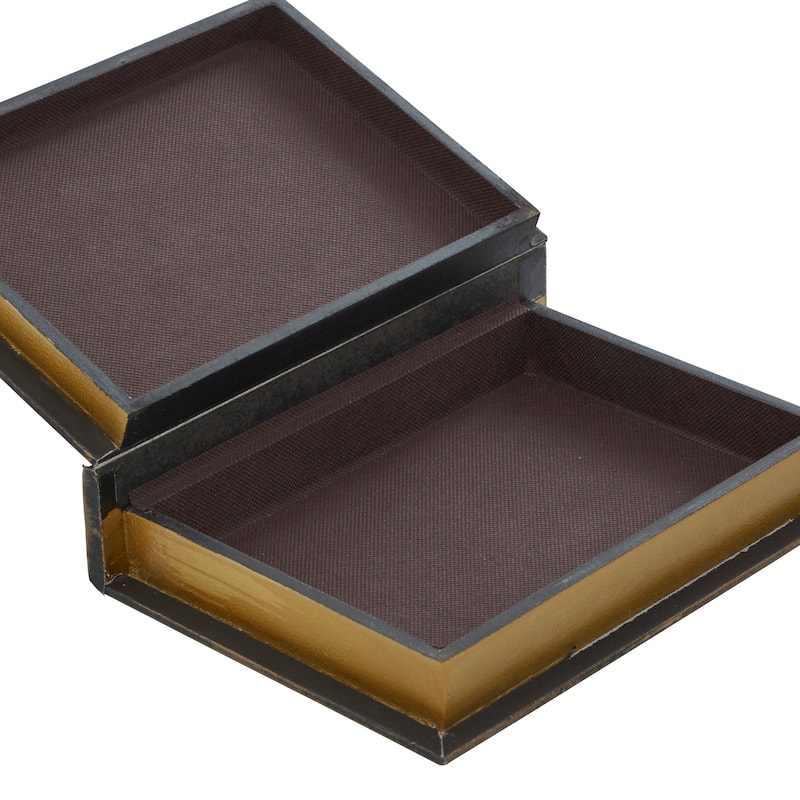 Brown Wooden Vintage Inspired Faux Storage Book Decorative Box with Faux Leather Detailing (Set of 3)