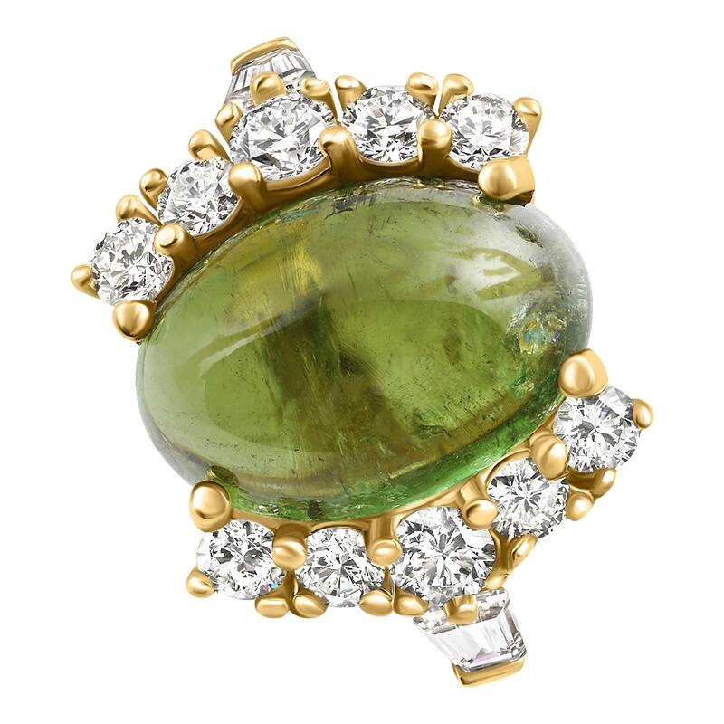 Bliss Diamond 14.29Ct Green Tourmaline Heirloom Diamond Ring Yellow Gold