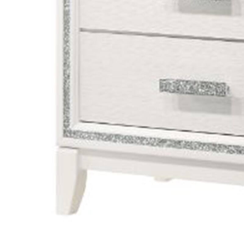 White/Silver 2 Drawer 17 in. W Nightstand with Trimmed Edge Design