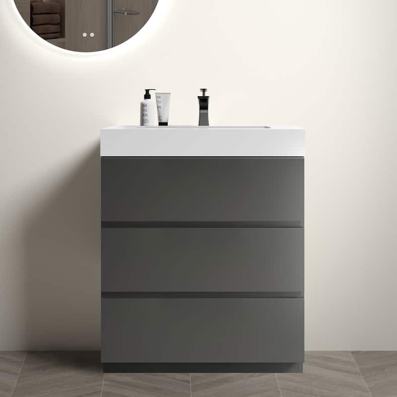 Modern Freestanding Bathroom Vanity with Sink Basin without Drain and Faucet - Grey+White - 30" W