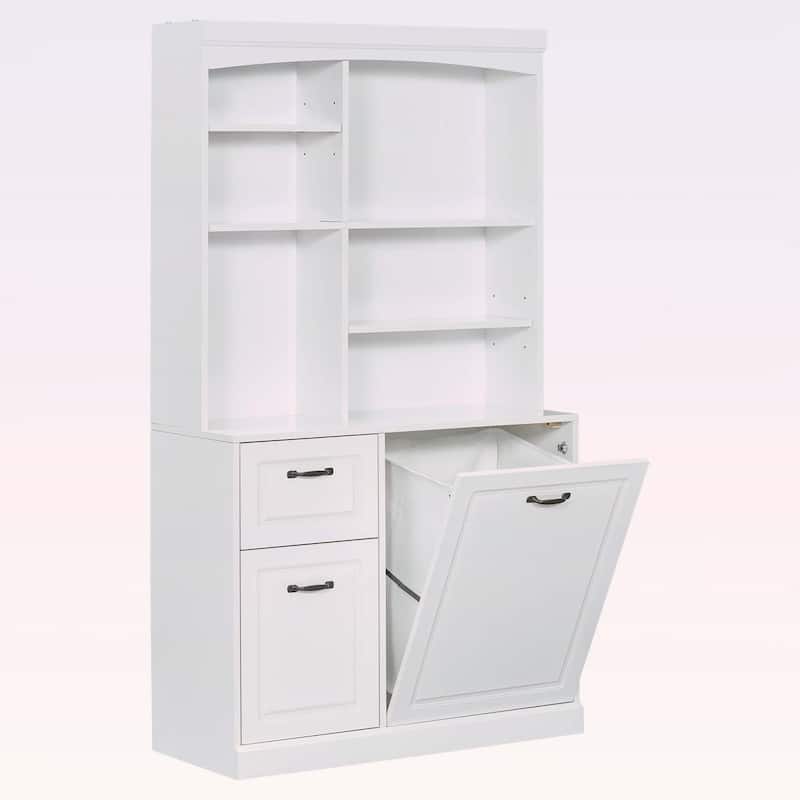 Bathroom Storage Cabinet with Tilt-Out Hamper,Drawers,Adjustable Shelves