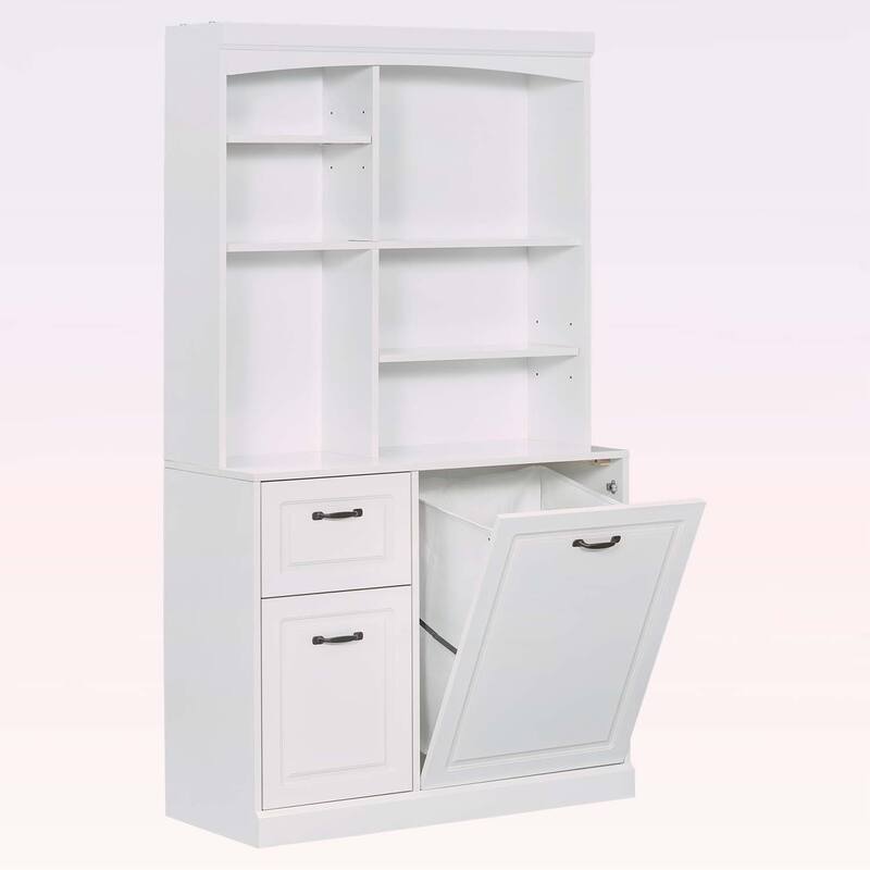 Multi-Functional Bathroom Storage Cabinet with Tilt-Out Hamper,with Drawers & Adjustable Shelves