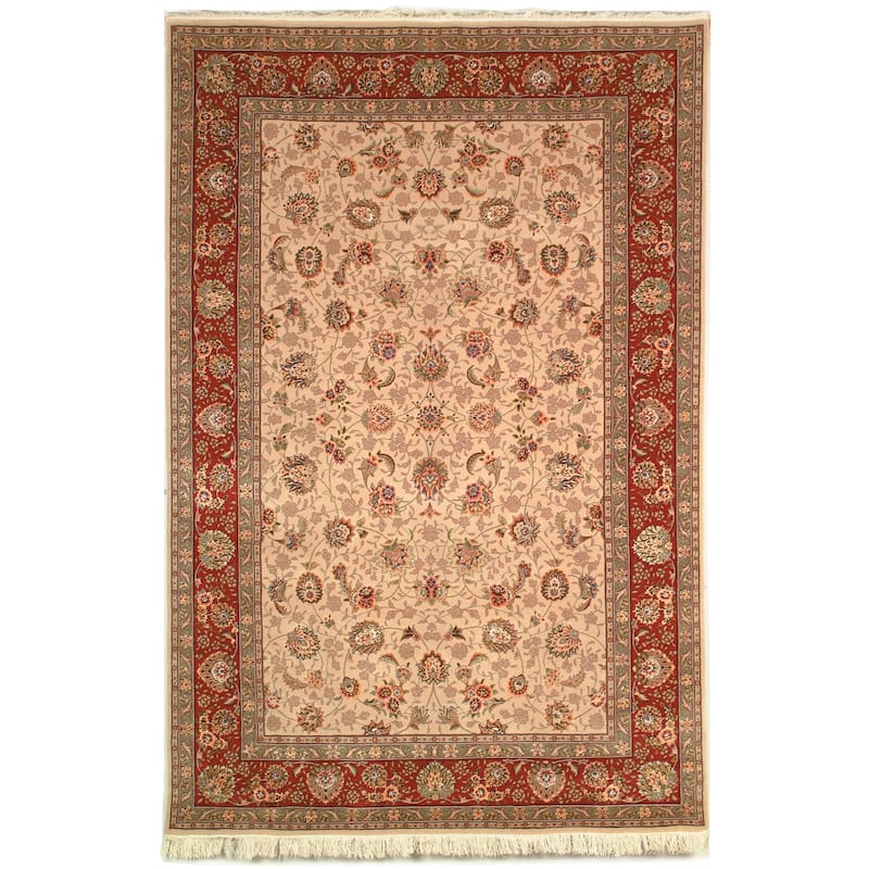SAFAVIEH Couture Hand-knotted Tabriz Floral Alfaia Traditional Oriental Wool - 4' x 6' - Ivory/Red - Runner/Rectangle