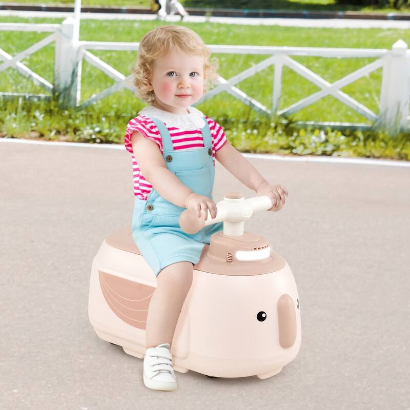 Toddler Ride On Car with Trailer 2-in-1 Foot-to-Floor Sliding Toy with Lights and Music - 28" × 9.5" × 12" - Beige, Pink 