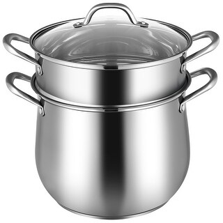 Costway 2-Tier Steamer Pot Saucepot Stainless Steel w/ Tempered Glass