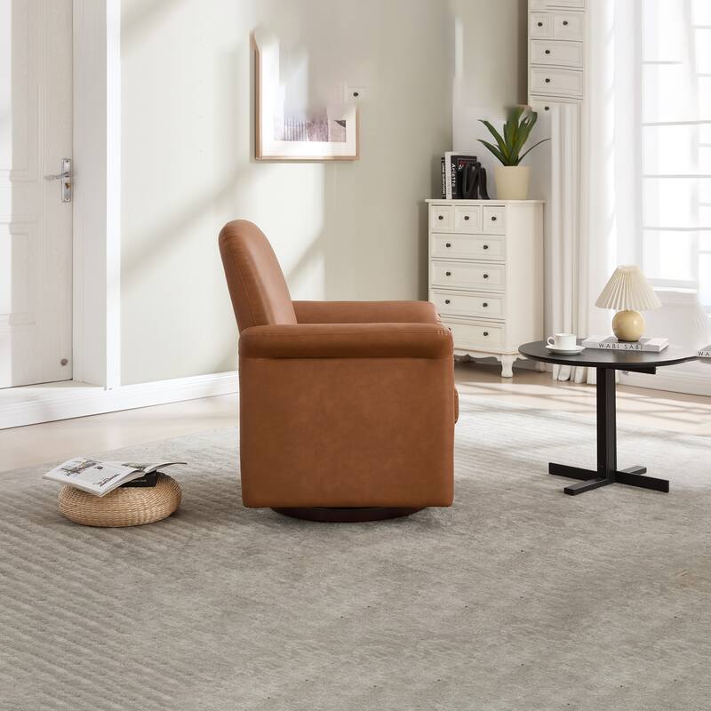 PU Leather Swivel Barrel Chair, Comfy Upholstered Lounge Reading Chair, Single Sofa Chair with Curved Back & Armrests